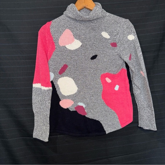 Nic + Zoe knit turtleneck sweater petite PP XS Gray Pink Black Abstract L/S - Picture 3 of 8
